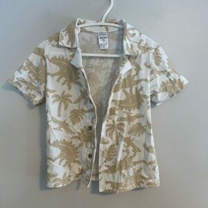 Carters 2t Tan and White Dinosaur Print collard short sleeve button up Shirt
